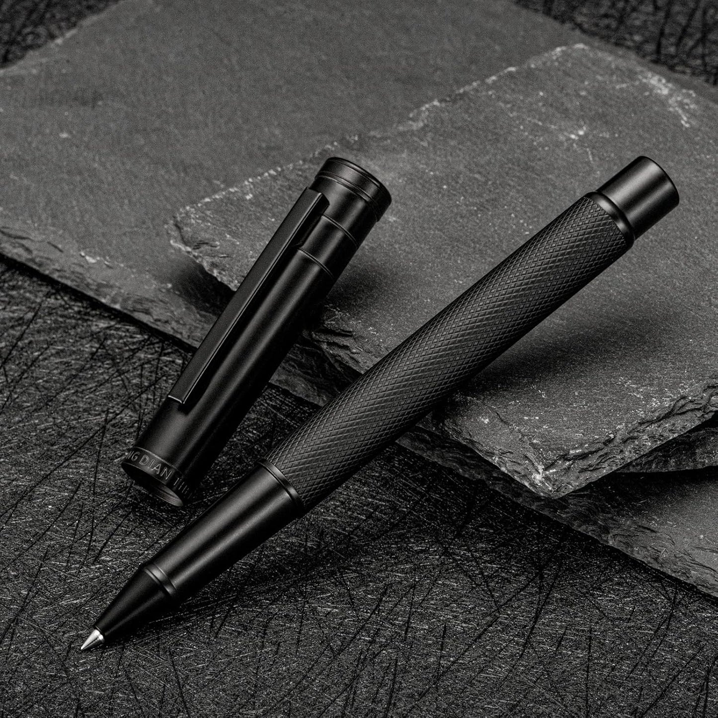 Hongdian Matte Black Forest Rollerball Pen with Schmidt Black Ink Refill, Classic Design with Metal Case for Business Signature