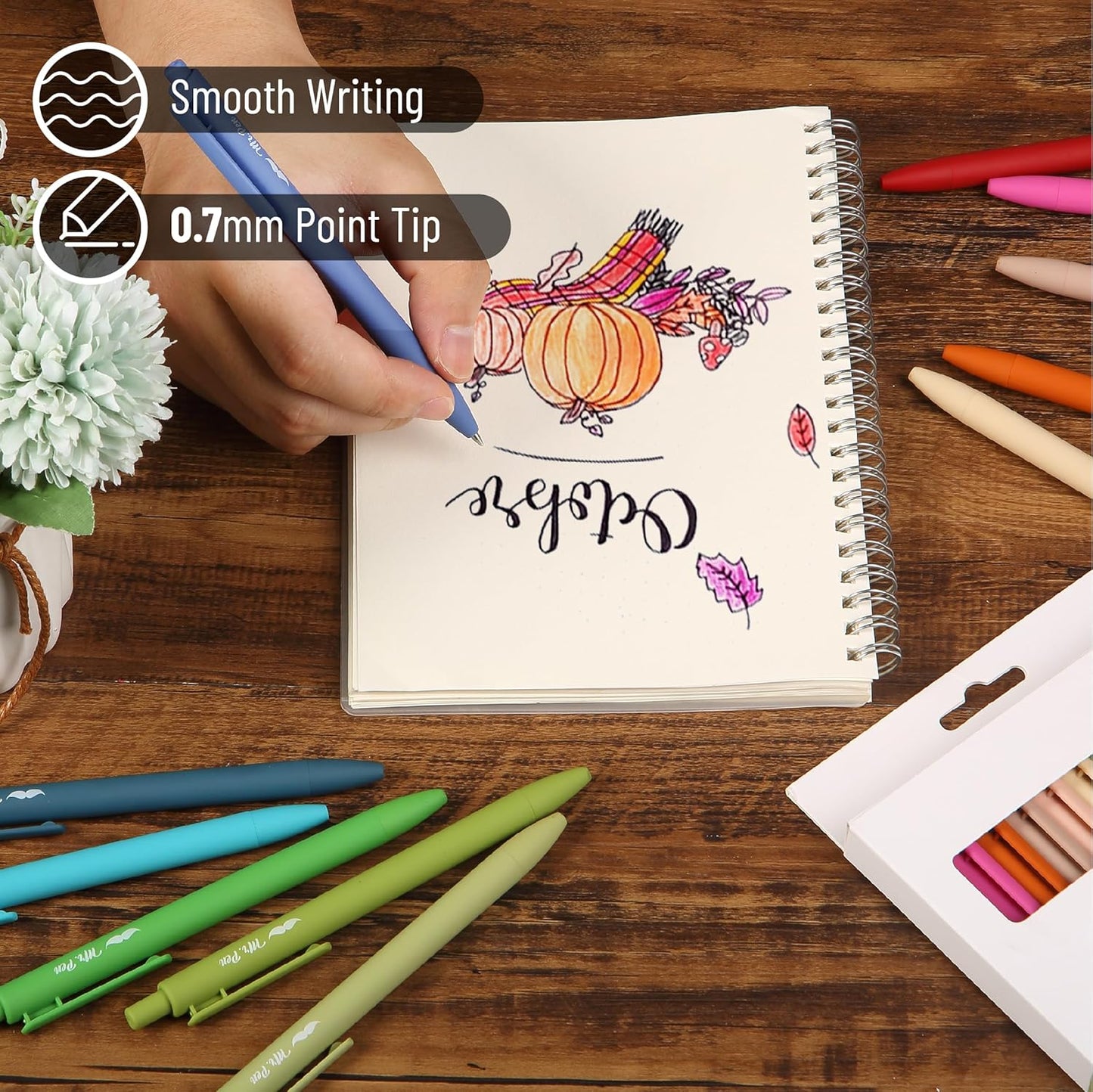 Mr. Pen- Retractable Gel Pens, 12 Pack, Colorful Ink, Fine Point 0.7mm, Fast Dry, Smooth Writing, Cute Pens for Drawing, Writing Planner and School Supplies