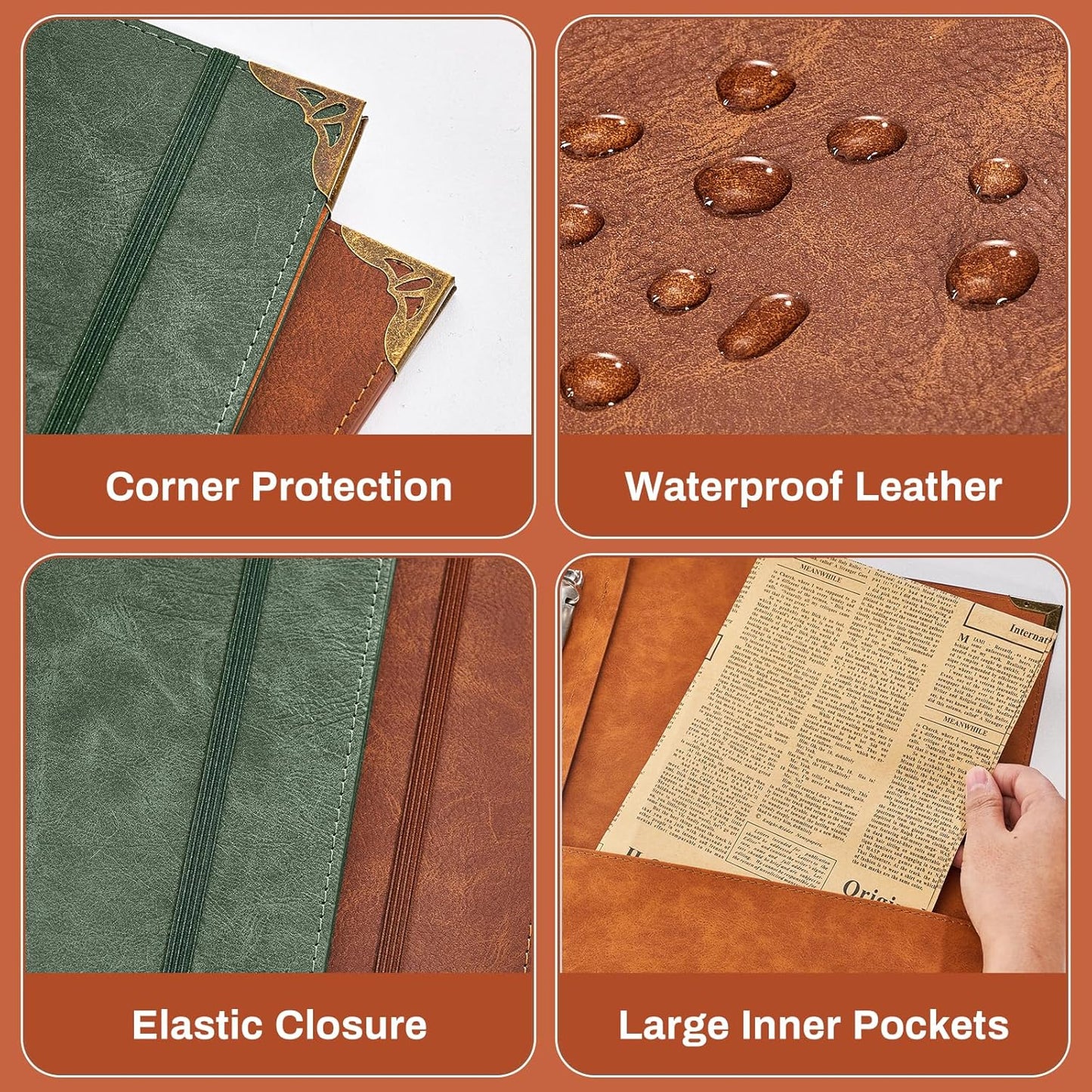 Ovesmusl Leather 3 Ring Binder 1 Inch Round Ring Binder Fits 200 Sheets 8.5"x11" Letter Size Paper, Wedding Family History Notebook Cover Loose Leaf Organizer, Brown