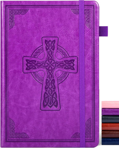 CAGIE Leather Lined Journal Notebook for Men & Women, Debossed Cross, 320 Pages 100 GSM Thick Paper, A5 Hardcover Journaling Notebooks for Writing, 5.7'' X 8.3'' Diary, Brown