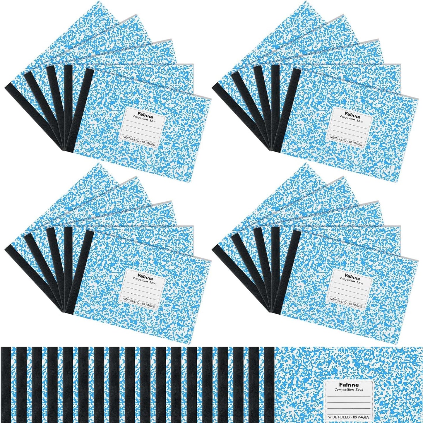 Fainne 20 Pieces Composition Notebooks 80 Pages Half Size Wide Ruled 4-7/8 x 7-1/2" Composition Books 11/32" Spacing Assorted Primary Covers Bulk(Green,Snowflake)