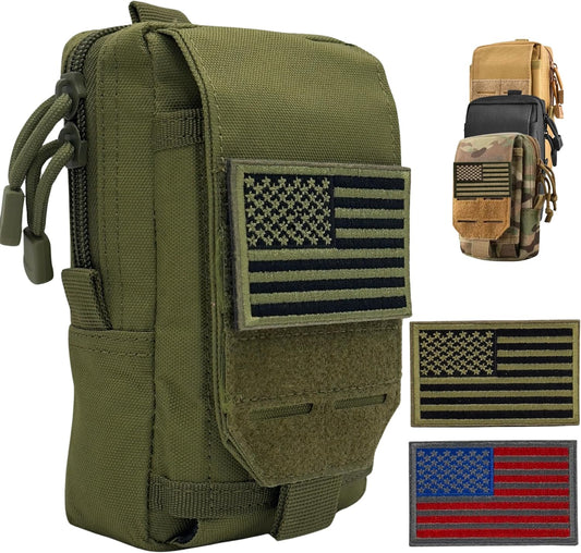 Tactical Molle Pouch Small Notebook Cover EDC Utility Bag Tool Pouch Gadget Organizer Military Waist Bag with US Flag Patch, 3”x5” Waterproof Notepad Pocket Notebook and Weatherproof Pen