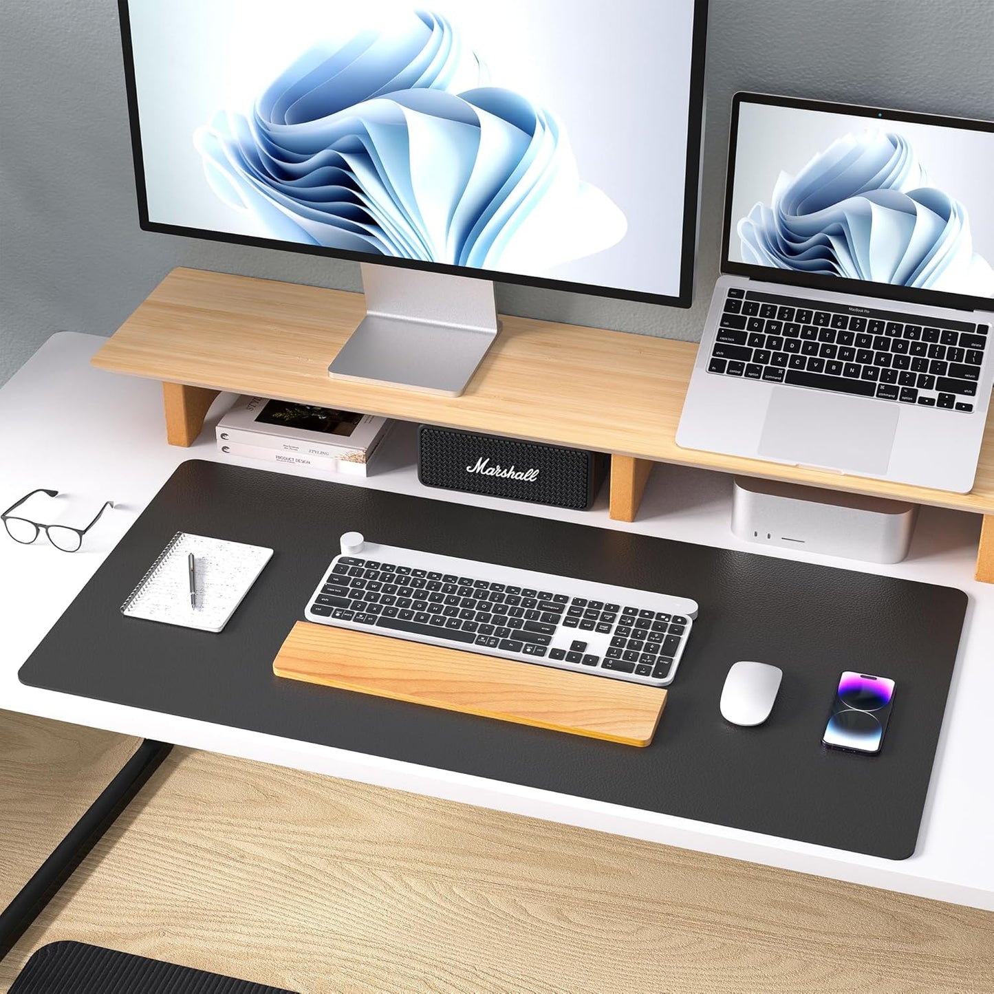 Aothia Leather Desk Pad Protector, Mouse Pad, Office Desk Mat, Non-Slip PU Leather Desk Blotter, Laptop Desk Pad, Waterproof Desk Writing Pad for Office and Home (Black,36" x 17") - Colors A