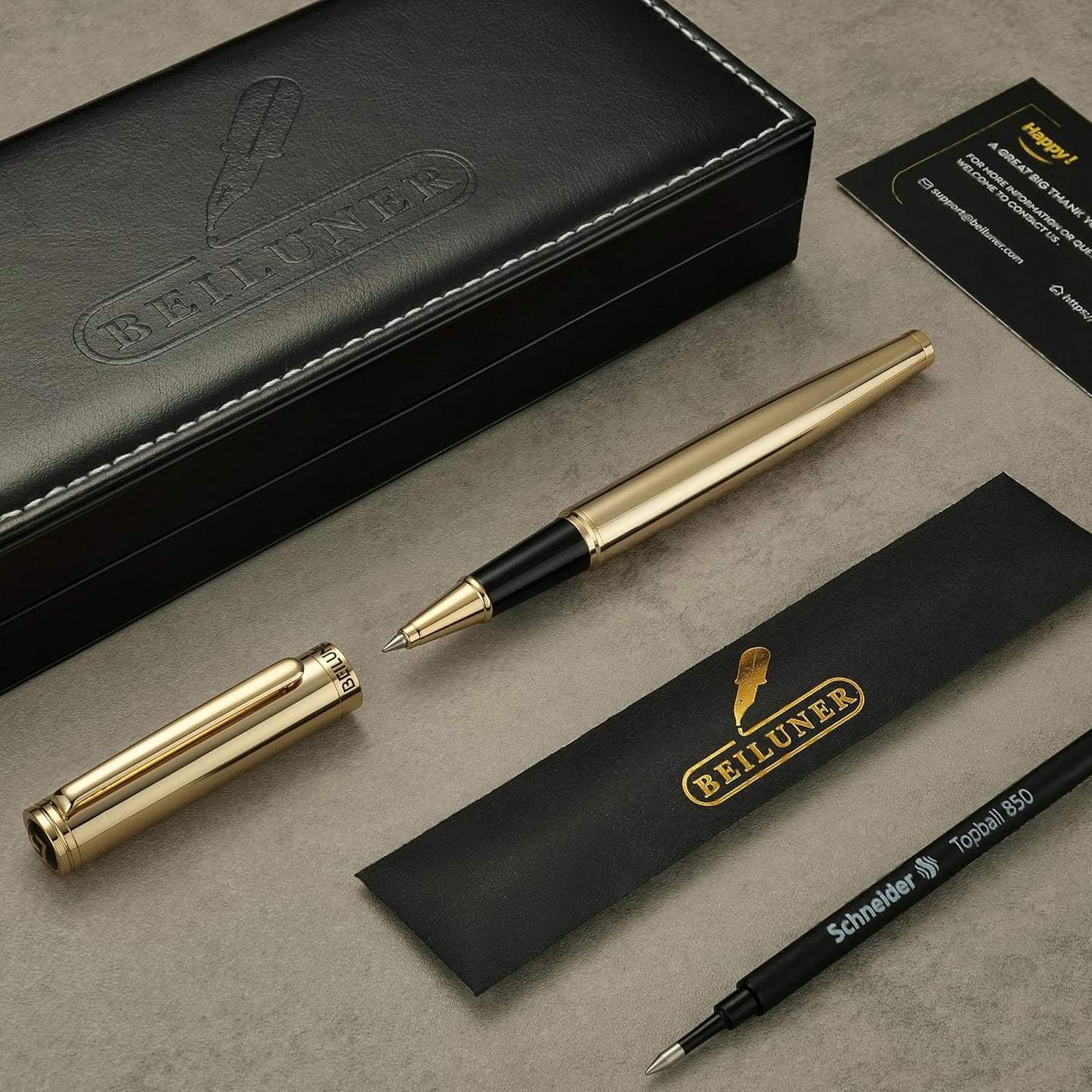 BEILUNER Luxury Rollerball Pen, Stunning Green Lacquer with 24K Gold Trim,Noble and Elegant Designs,Schneider Ink Refill, Best Gift Set for Men & Women, Refillable, Executive Writing, Nice Pens