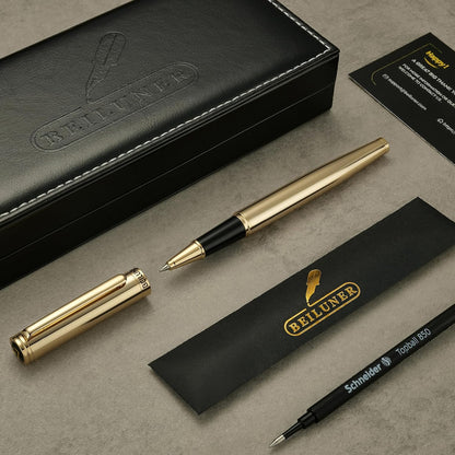 BEILUNER Luxury Rollerball Pen, Stunning Green Lacquer with 24K Gold Trim,Noble and Elegant Designs,Schneider Ink Refill, Best Gift Set for Men & Women, Refillable, Executive Writing, Nice Pens