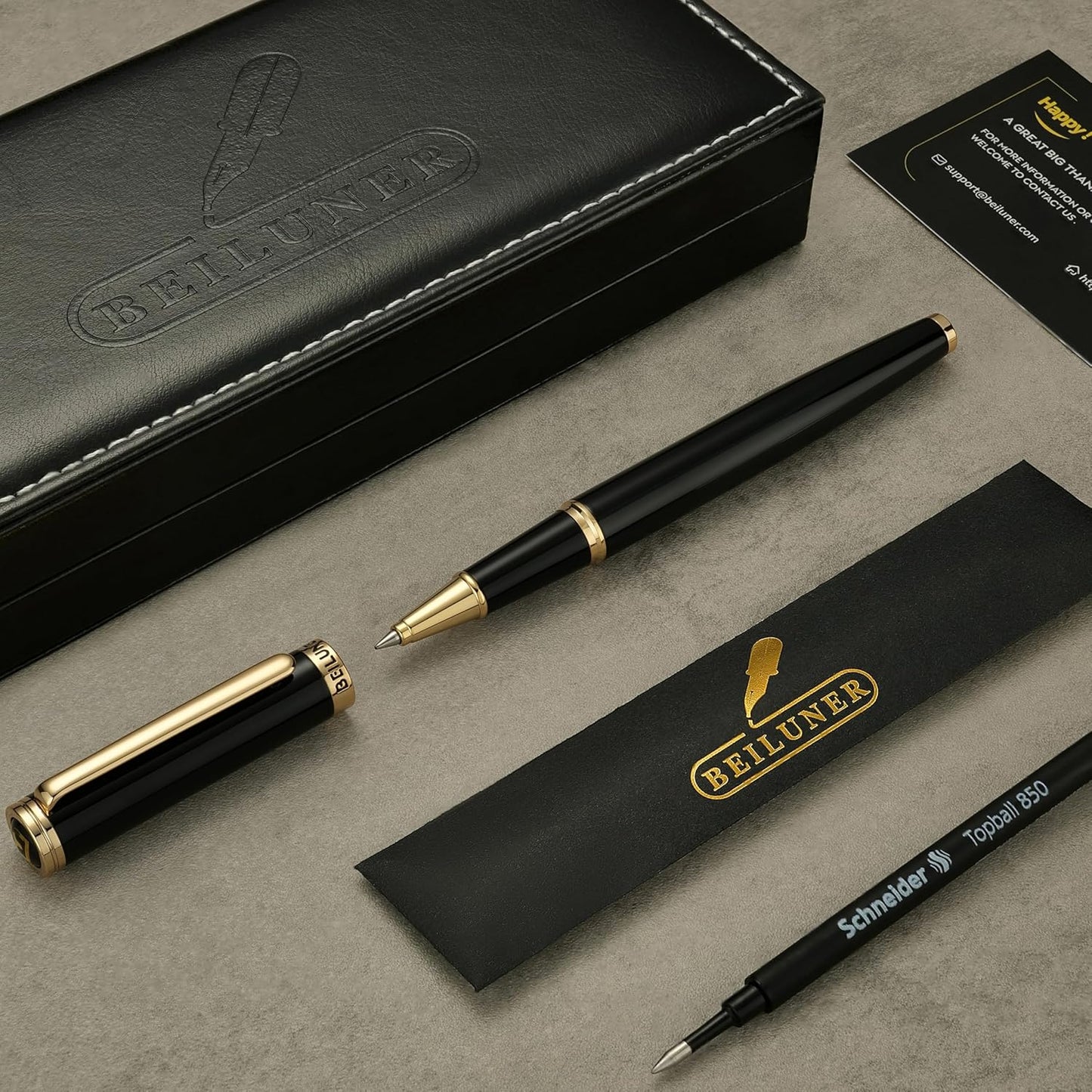 BEILUNER Luxury Rollerball Pen, Stunning Green Lacquer with 24K Gold Trim,Noble and Elegant Designs,Schneider Ink Refill, Best Gift Set for Men & Women, Refillable, Executive Writing, Nice Pens