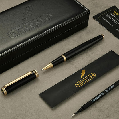BEILUNER Luxury Rollerball Pen, Stunning Green Lacquer with 24K Gold Trim,Noble and Elegant Designs,Schneider Ink Refill, Best Gift Set for Men & Women, Refillable, Executive Writing, Nice Pens