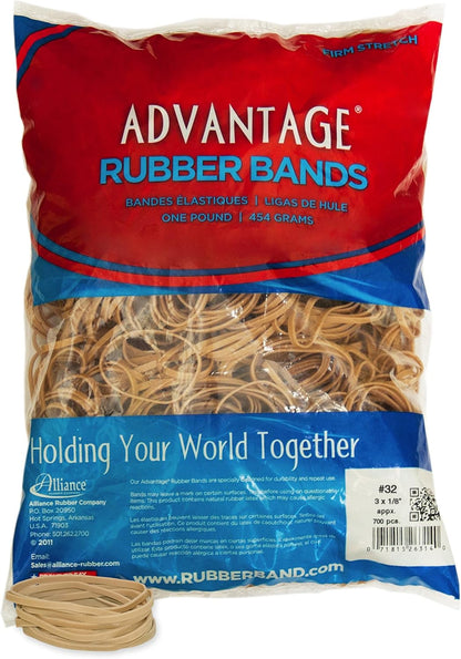 Alliance Rubber 26649 Advantage Rubber Bands Size #64, 1/4 lb Box Contains Approx. 80 Bands (3 1/2" x 1/4", Natural Crepe) Beige