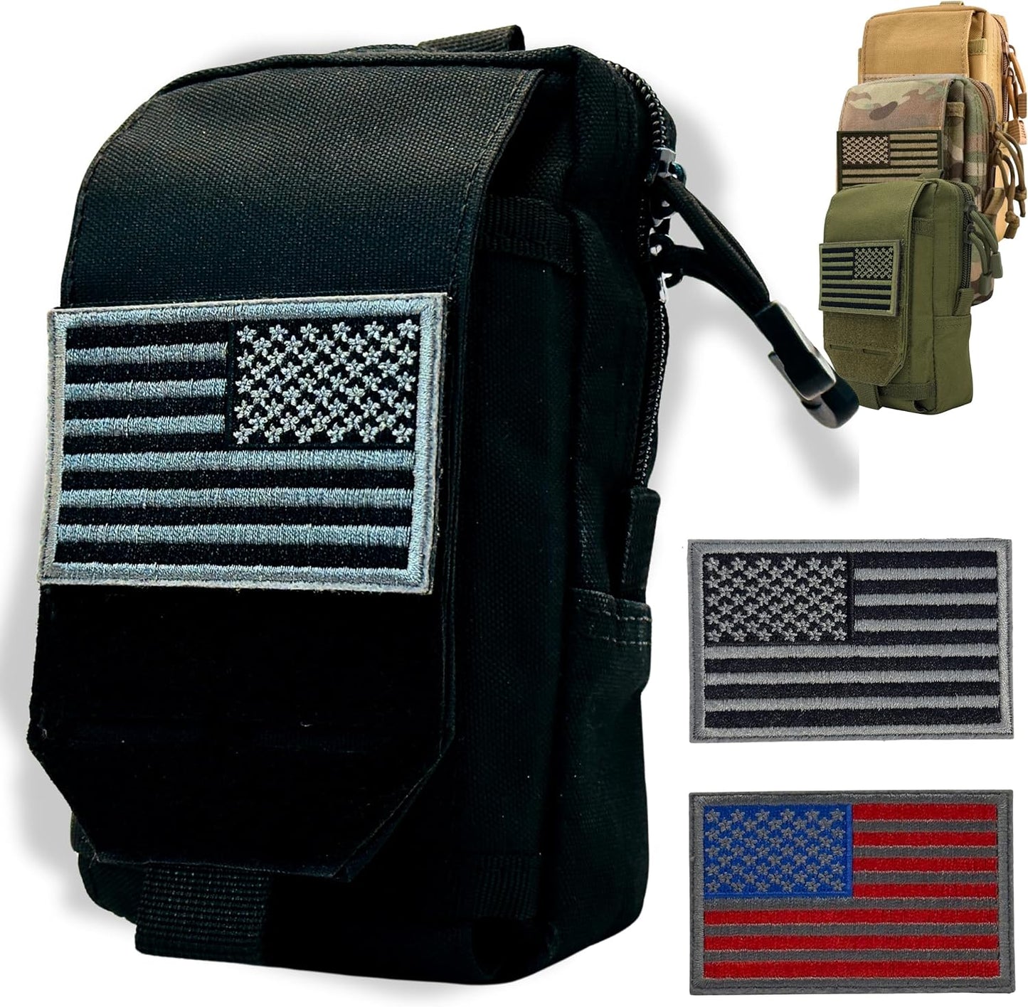 Tactical Molle Pouch Small Notebook Cover EDC Utility Bag Tool Pouch Gadget Organizer Military Waist Bag with US Flag Patch, 3”x5” Waterproof Notepad Pocket Notebook and Weatherproof Pen
