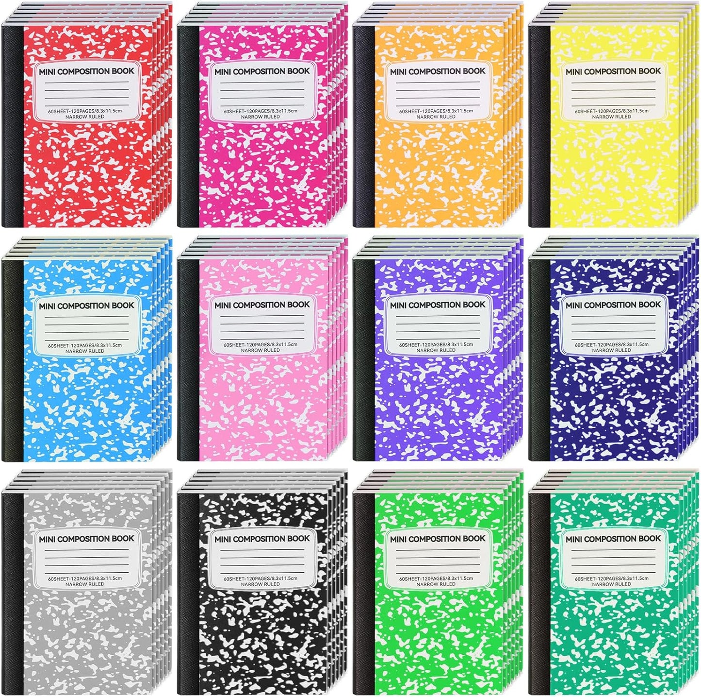 24 Pack 9.75 x 7.5 in Large Composition Notebooks Bulk 12 Color Wide Ruled Composition Books Marble Journal Notebook 60 Sheets per Book for Aldult Student College Office Back to School Supplies