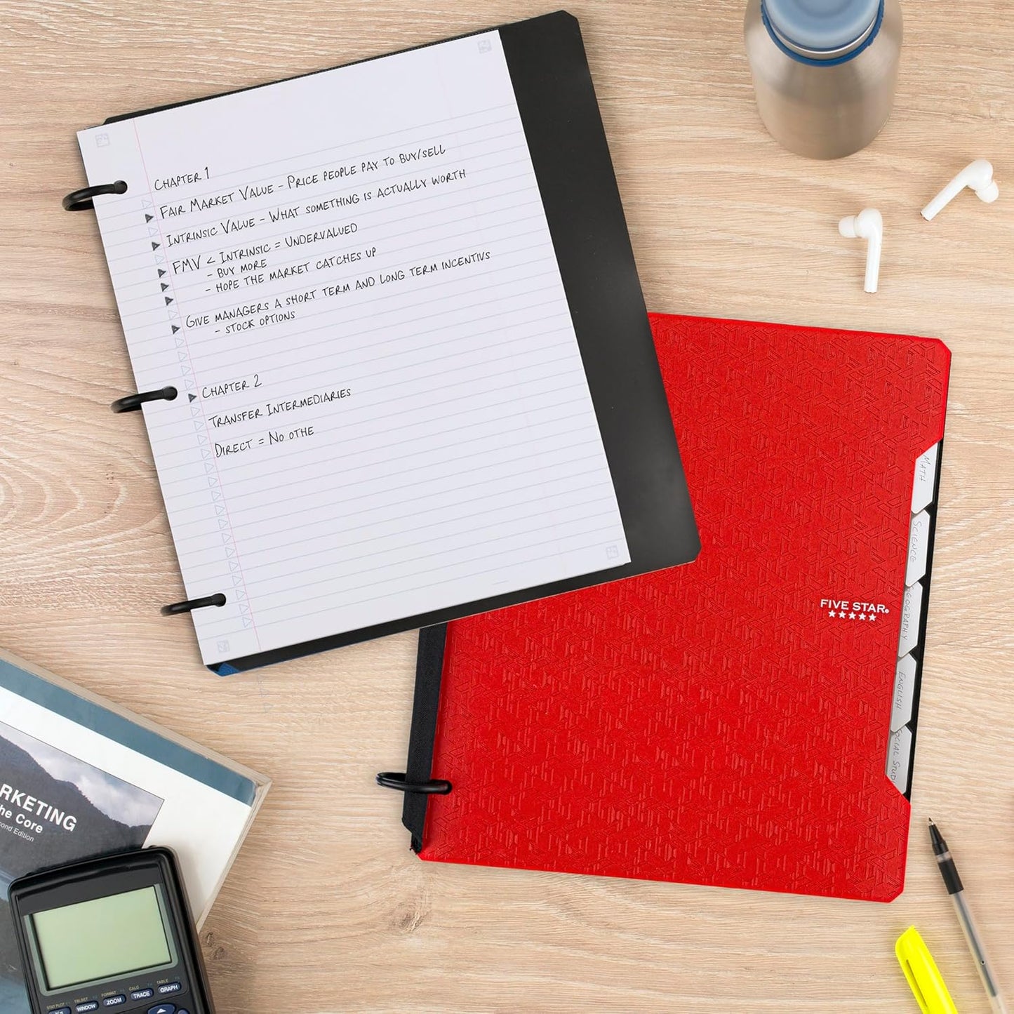 Five Star Flex Refillable Notebook + Study App 1 Inch O-Rings Binder with Pockets Tabs and Dividers, 220 Sheet Capacity, Includes 60 Sheets 8.5" x 11" College Ruled Paper, Prom Pink (293280R)