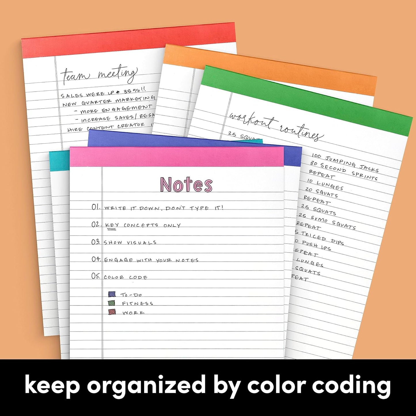 PAPERAGE Lined Legal Pads, (Rainbow), 6 Pack, 50 Sheets Each, Wide/Legal Ruled, Note Pads, Paper, 5 inches x 8 inches