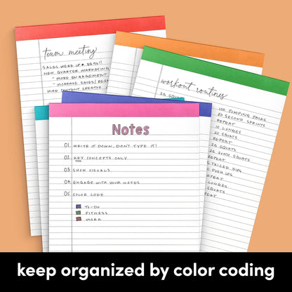 PAPERAGE Lined Legal Pads, (Rainbow), 6 Pack, 50 Sheets Each, Wide/Legal Ruled, Note Pads, Paper, 5 inches x 8 inches
