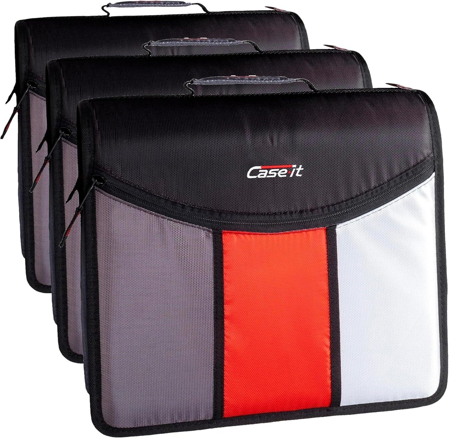Case-it Mighty Zip Tab School Zipper Binder | 3-Inch O-Rings, 600-Sheet Capacity, 5-Subject Expanding File Folder, Multiple Pockets & Storage Organizer, Shoulder Strap | D-146 Jet Black