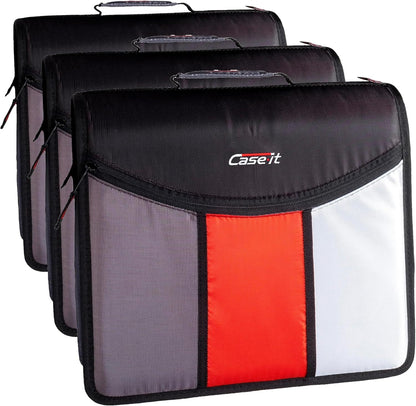 Case-it Mighty Zip Tab School Zipper Binder | 3-Inch O-Rings, 600-Sheet Capacity, 5-Subject Expanding File Folder, Multiple Pockets & Storage Organizer, Shoulder Strap | D-146 Jet Black