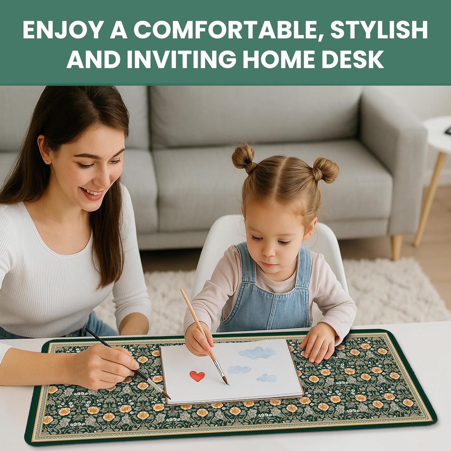 Large Mouse Pad for Desktop, Cute Desk Mat Pad Protector for Work & Gaming, Aesthetic Pretty Anti-Slip Laptop Blotter Cover for Office School Home Supplies, Wildflowers, 31.5" x 11.8"