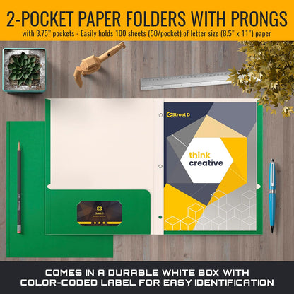 Better Office Products Blue Paper 2 Pocket Folders with Prongs, 50 Pack, Matte Texture, Letter Size Paper Folders, 50 Pack, with 3 Metal Prong Fastener Clips, Blue