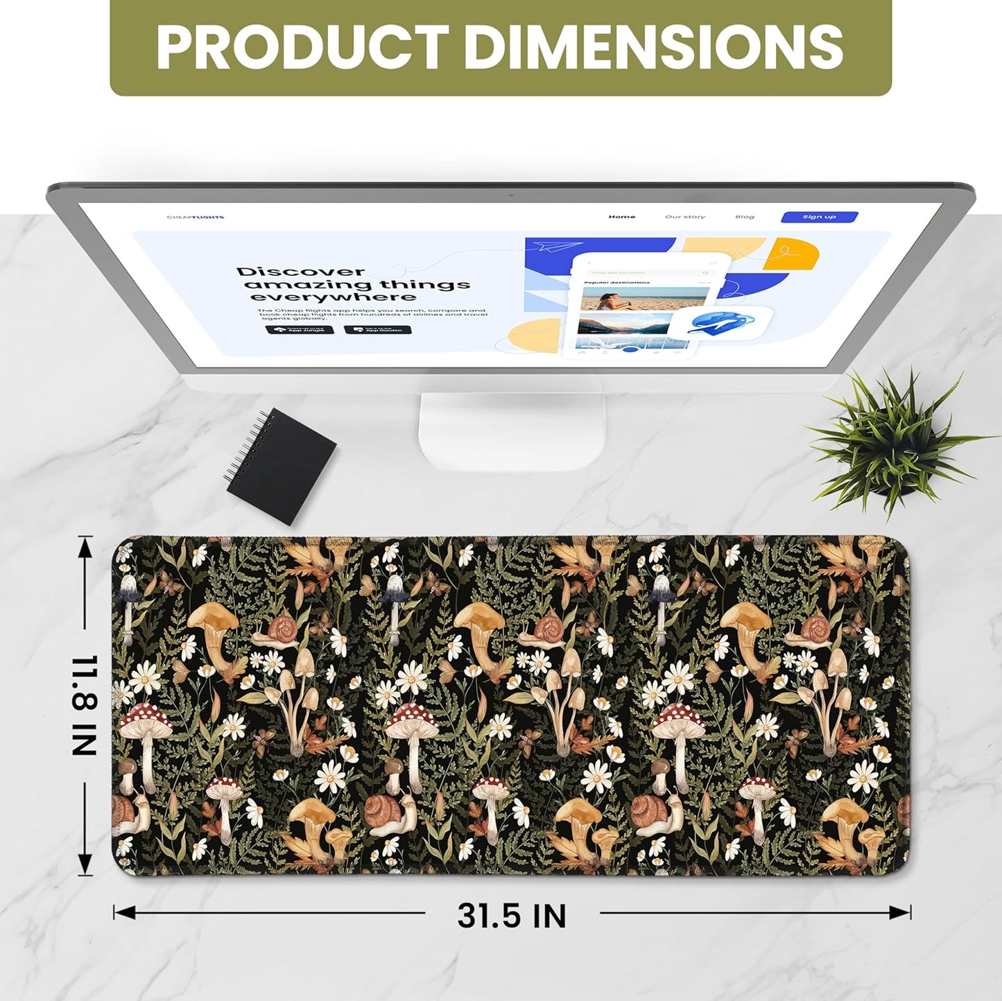 Large Mouse Pad for Desktop, Cute Desk Mat Pad Protector for Work & Gaming, Aesthetic Pretty Anti-Slip Laptop Blotter Cover for Office School Home Supplies, Wildflowers, 31.5" x 11.8"
