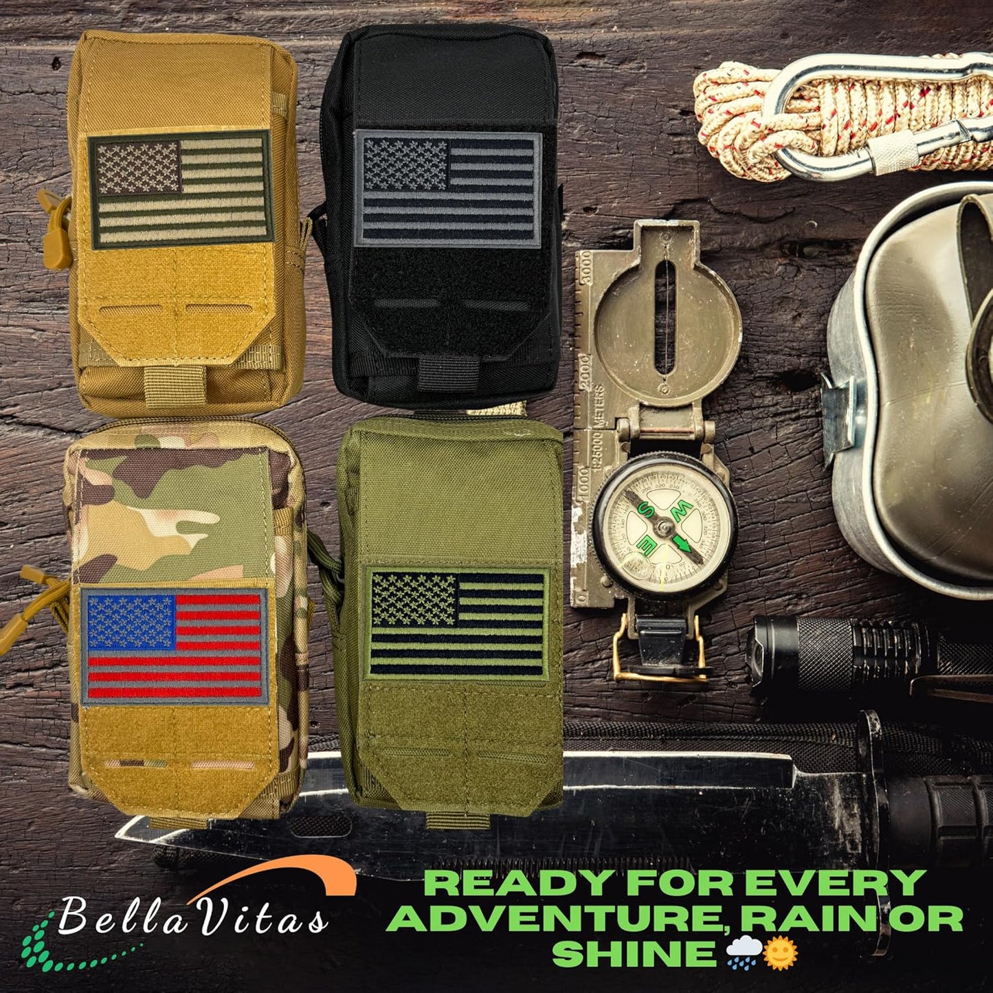 Tactical Molle Pouch Small Notebook Cover EDC Utility Bag Tool Pouch Gadget Organizer Military Waist Bag with US Flag Patch, 3”x5” Waterproof Notepad Pocket Notebook and Weatherproof Pen