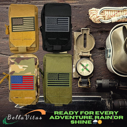 Tactical Molle Pouch Small Notebook Cover EDC Utility Bag Tool Pouch Gadget Organizer Military Waist Bag with US Flag Patch, 3”x5” Waterproof Notepad Pocket Notebook and Weatherproof Pen