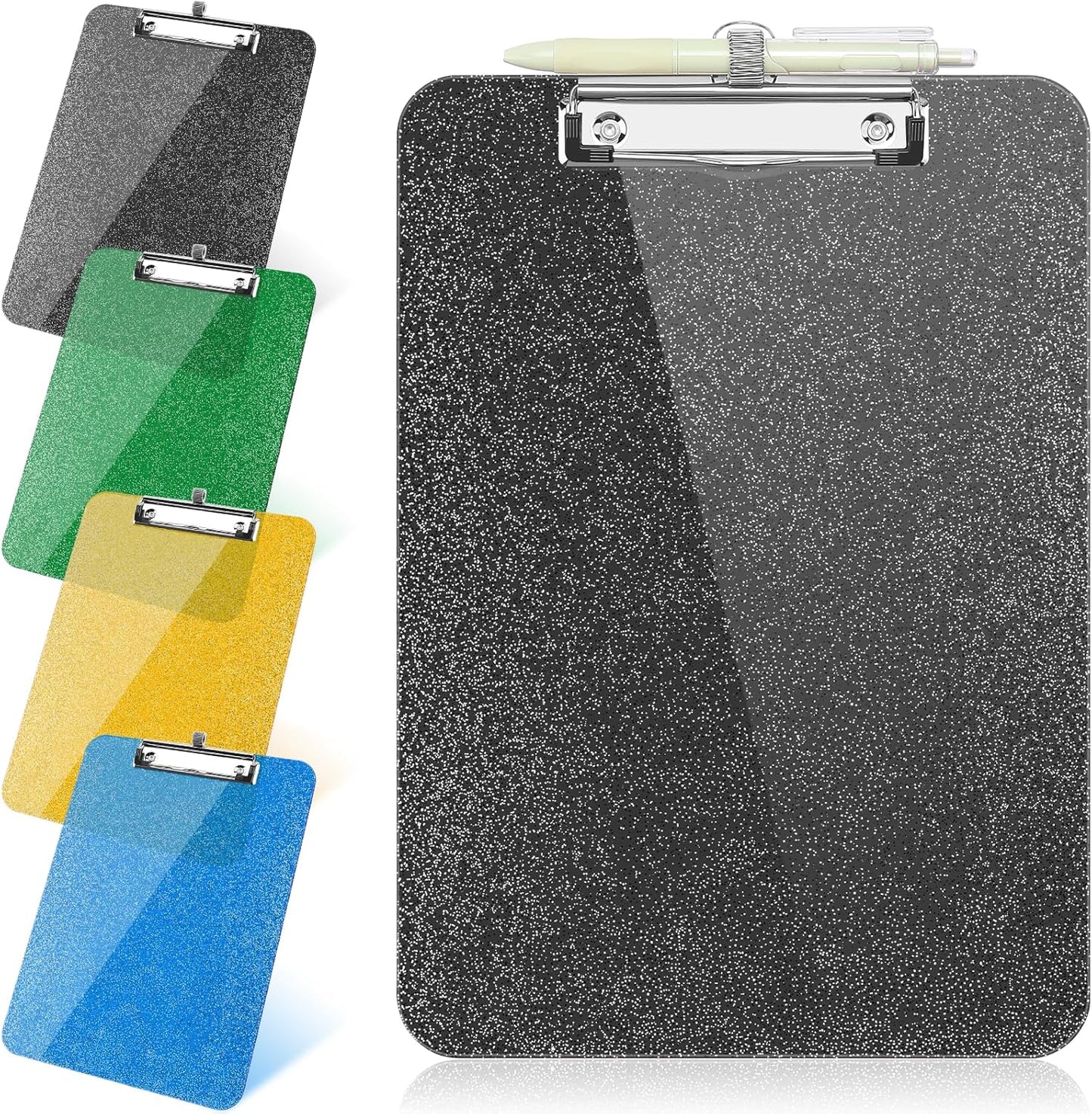 SFLHHDM 1 Pcs Clear Glitter Clipboards, Plastic Clipboard with Pen Holder, Size 8.85 x 12.4 in Shiny Clipboards with Low Profile Clip, Cute Hanging Clipboard for Office School Sparkly Clip Board-Pink