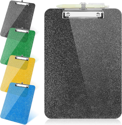 SFLHHDM 1 Pcs Clear Glitter Clipboards, Plastic Clipboard with Pen Holder, Size 8.85 x 12.4 in Shiny Clipboards with Low Profile Clip, Cute Hanging Clipboard for Office School Sparkly Clip Board-Pink