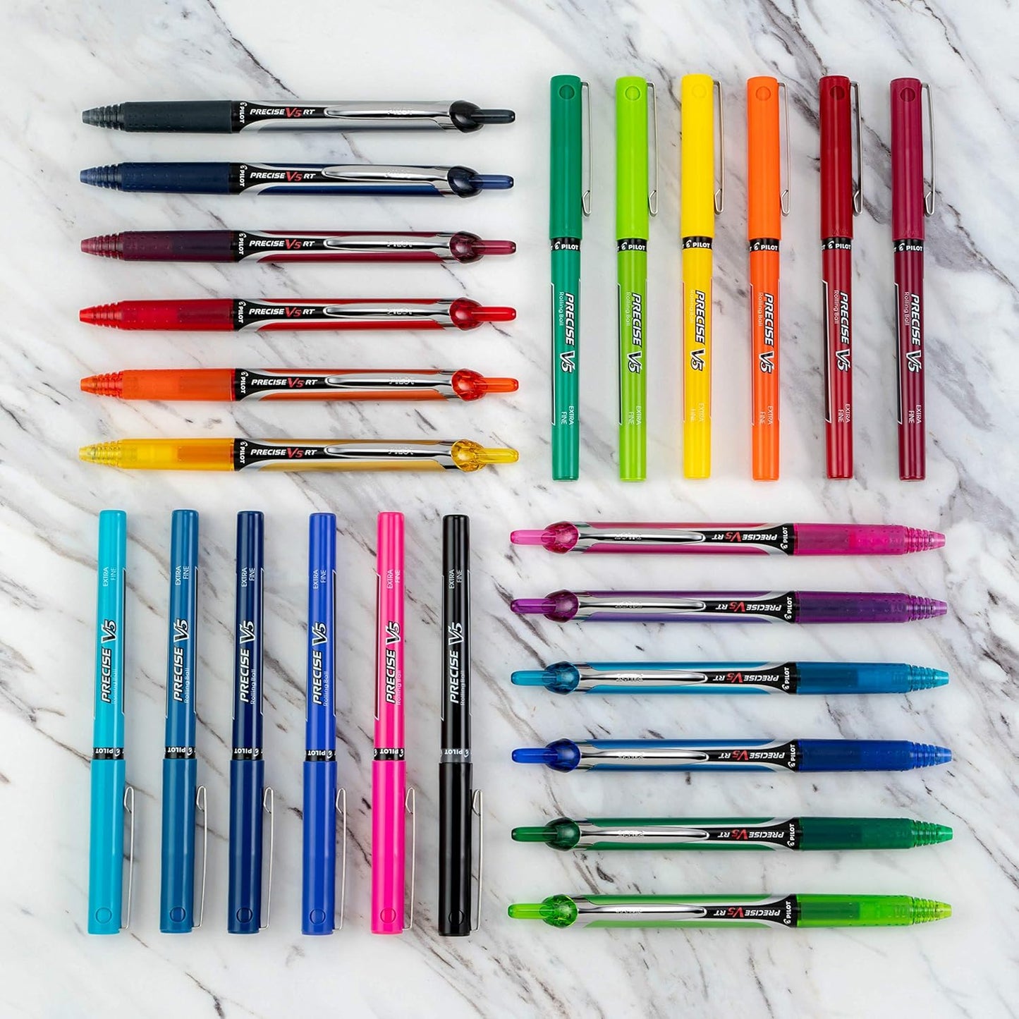 PILOT Precise V5 Stick Liquid Ink Rolling Ball Stick Pens, Extra Fine Point (0.5mm) Assorted Ink Colors, 10-Pack (12562)