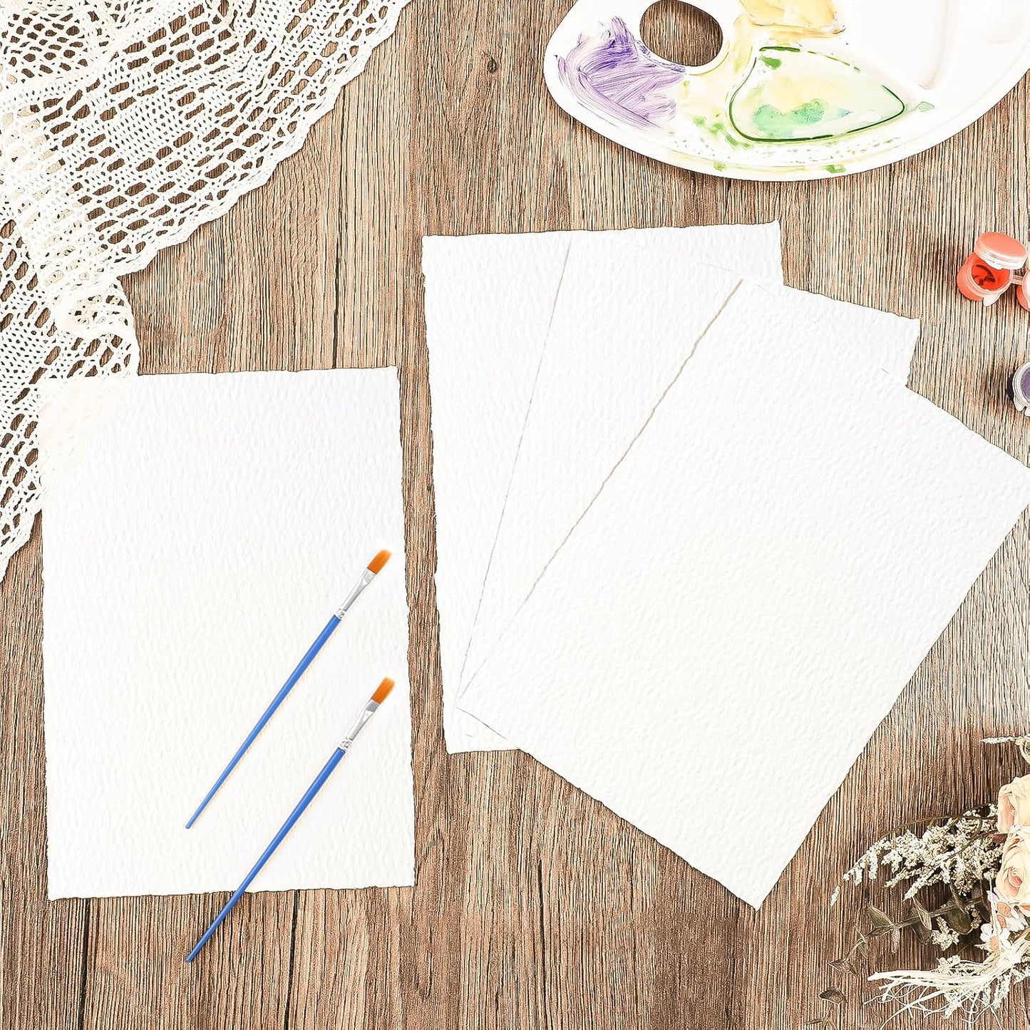 Prudiut 25 Sheets Cotton Watercolor Paper, 300 GSM Deckled Edge, 5 x 7 inch, Rough/Textured, White, for Watercolors, Wedding Invitations, Cards, Crafts