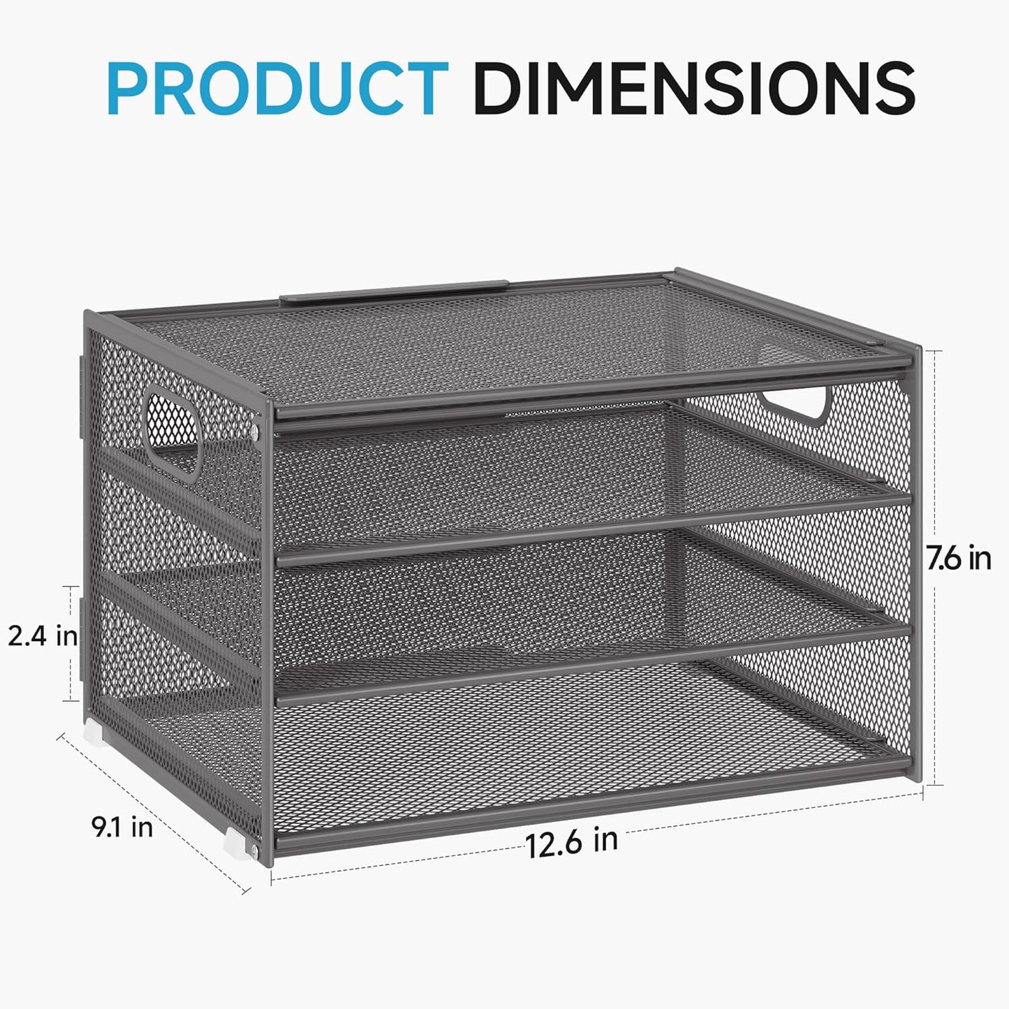 Lavatino 3-Tier Letter Tray Desk Organizer, Mesh Metal Paper File Tray Organizer for Desk, Office Supplies & Home Organization, Fits A4 Paper, Mail, Magazines & Office Accessories (Black with Handle)