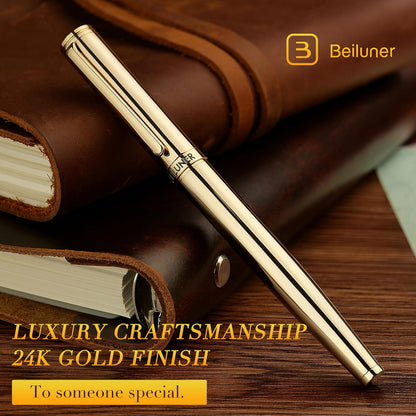 BEILUNER Luxury Rollerball Pen, Stunning Green Lacquer with 24K Gold Trim,Noble and Elegant Designs,Schneider Ink Refill, Best Gift Set for Men & Women, Refillable, Executive Writing, Nice Pens