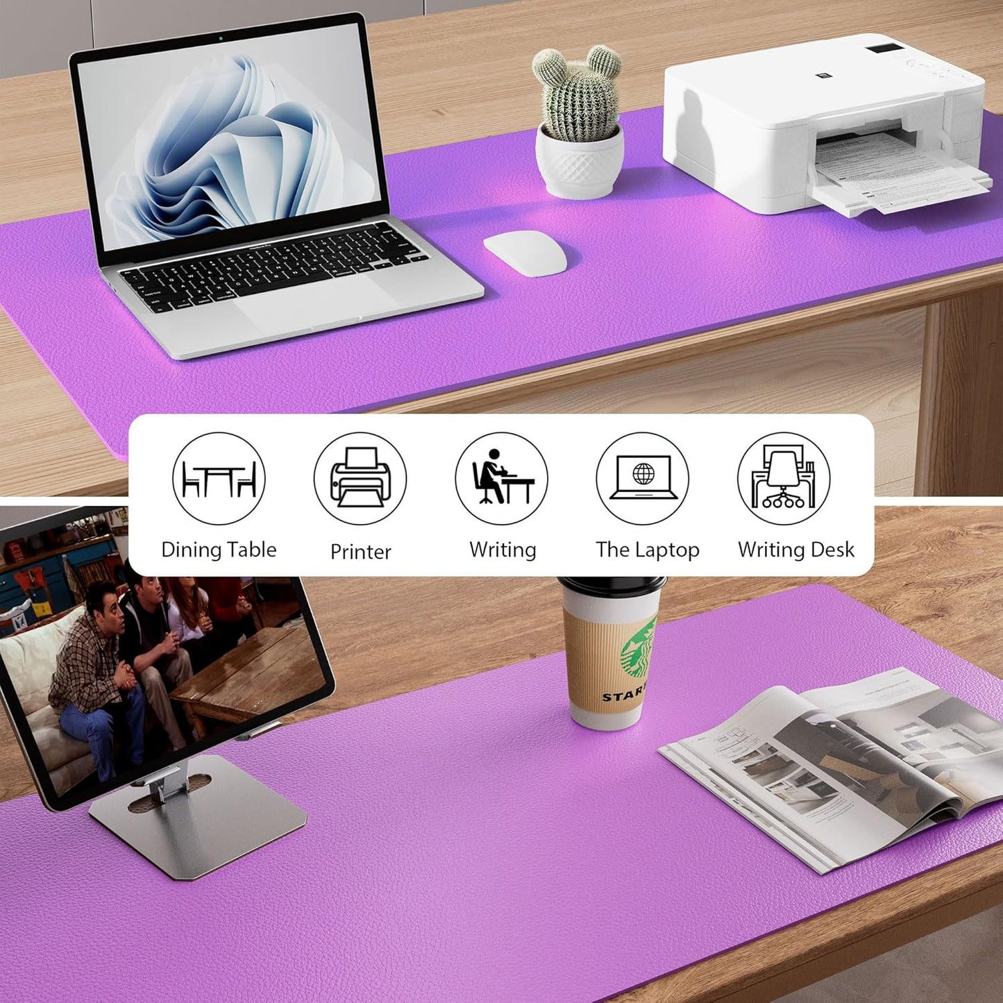 Aothia Leather Office Desk Pad Protector, Non-Slip PU Leather Desk Blotter, Waterproof Laptop Writing Mouse Pad for Office and Home, Black, 31.5" x 15.7" - Colors A