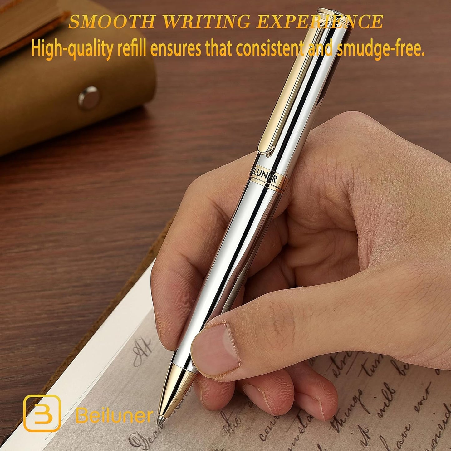 BEILUNER Luxury Gel Pen with 24K Gold Finish, Black Piano Lacquer, Luxury Grade Craftsmanship, Best Pen Gift Set for Men and Women, Professional, Executive, Office, Retractable Nice Pens
