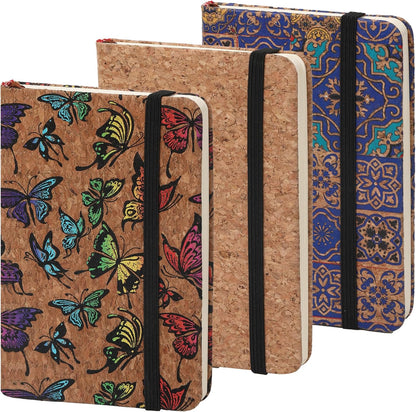 BOBO RABBIT 3 Pack Pocket Journal Notebooks Small Mini Notebook for Note Taking Little Compact A6 Size Hardcover Cork Notepads for School Office Traveler Diary, 3.7"x5.7", Total 600 Pages