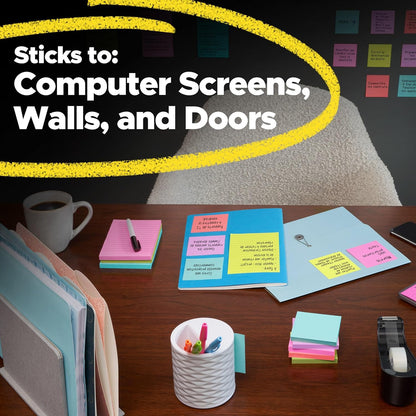 Post-it Super Sticky Notes, 2 Lined Sticky Note Pads, 5 x 8 in., School Supplies, Office Products, Notes for Vertical Surfaces, Monitors, Walls and Windows, Energy Boost Collection, Colors Will Vary