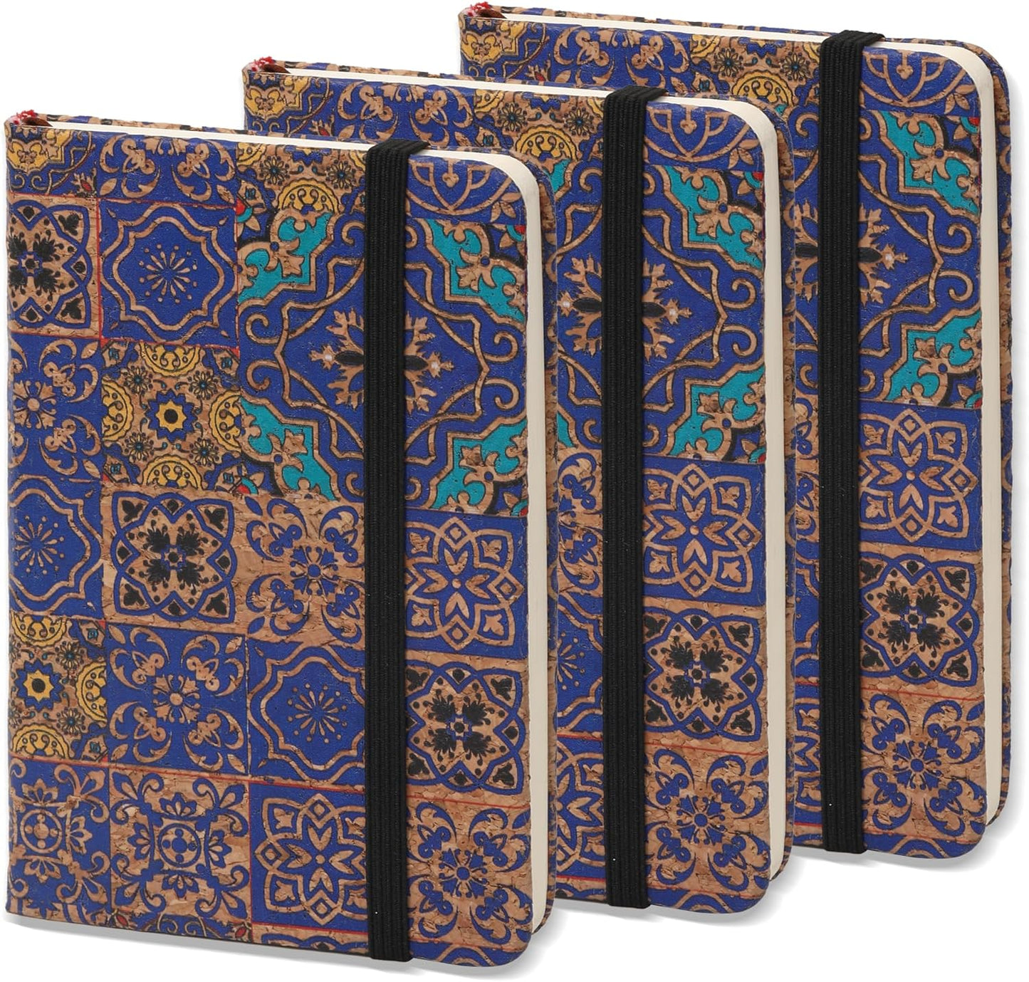 BOBO RABBIT 3 Pack Pocket Journal Notebooks Small Mini Notebook for Note Taking Little Compact A6 Size Hardcover Cork Notepads for School Office Traveler Diary, 3.7"x5.7", Total 600 Pages