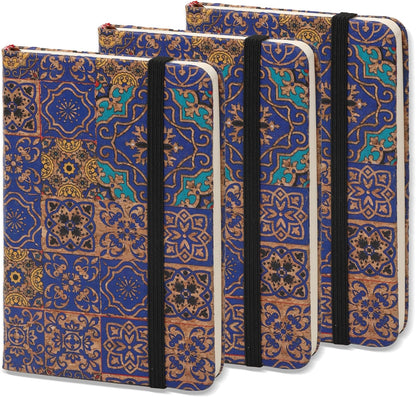BOBO RABBIT 3 Pack Pocket Journal Notebooks Small Mini Notebook for Note Taking Little Compact A6 Size Hardcover Cork Notepads for School Office Traveler Diary, 3.7"x5.7", Total 600 Pages
