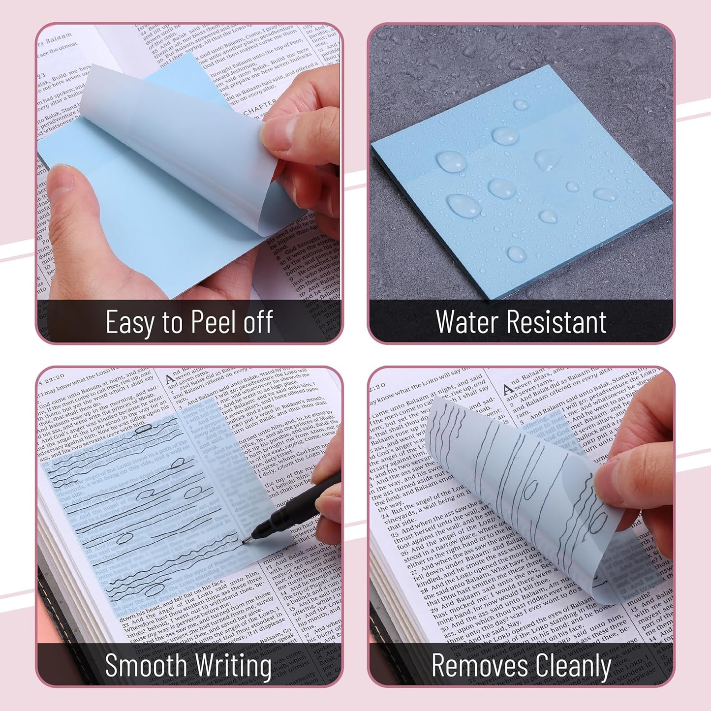 Mr. Pen- Transparent Sticky Notes, 3" x 3", 12 Pads, 600 Sheets, See Through Self-Adhesive Notes for Bible Journaling and Studying, Water-Resistant, Easy to Peel, Clean Removal