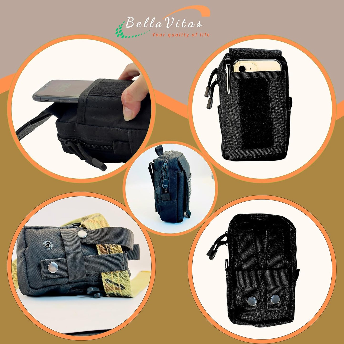 Tactical Molle Pouch Small Notebook Cover EDC Utility Bag Tool Pouch Gadget Organizer Military Waist Bag with US Flag Patch, 3”x5” Waterproof Notepad Pocket Notebook and Weatherproof Pen