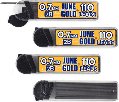 June Gold 640 Pieces, 0.5 mm HB #2 Lead Refills, 160 Pieces Per Dispenser, Fine Thickness, Break Resistant Lead/Graphite (Pack of 4 Dispensers)