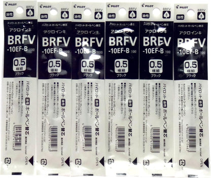 Pilot Acroball Ballpoint Pen Black Ink Refills, 0.5mm, BRFV-10EF-B, Set of 6 (Japan import)