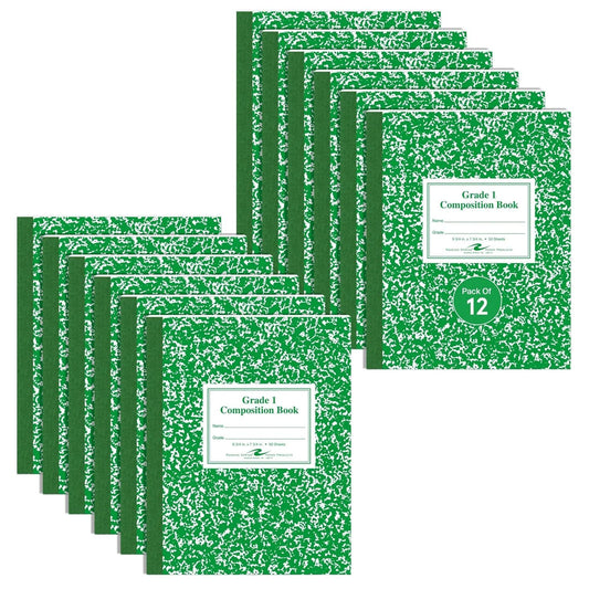 ROARING SPRING Primary Composition Book, Handwriting Notebook for Kids (4K - 1st Grade), Grade 1 Ruled, 1" Skip-Line Manuscript Paper, Flexible Cover, 9.75" x 7.5", 50 Sheets/100 Pages, 12 Pack