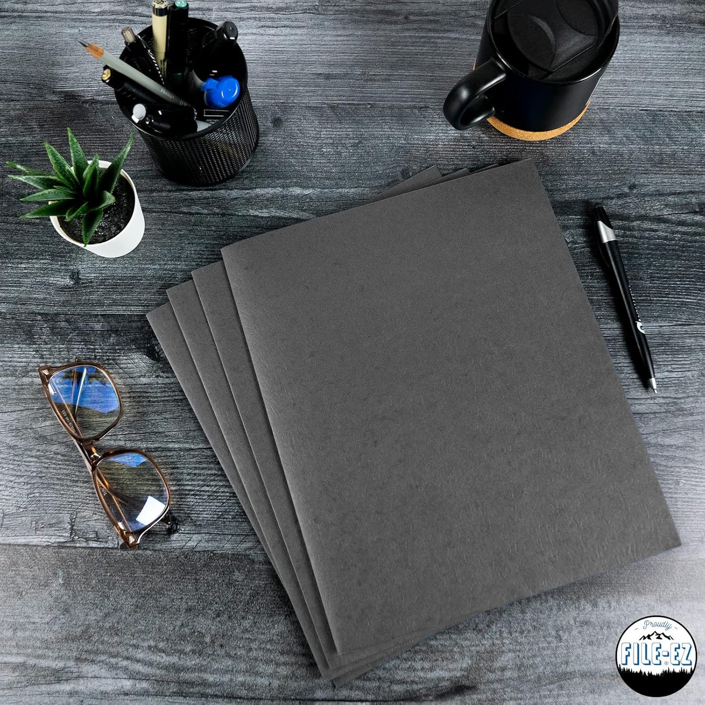 FILE-EZ Two-Pocket Folders, Navy Dark Blue, 25-Pack, Textured Paper, Letter Size (EZ-32523)