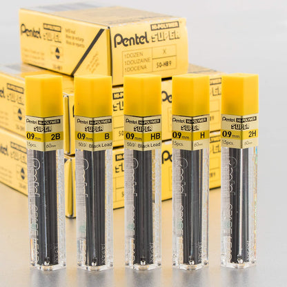 Pentel Super Hi-Polymer Lead Refill, (0.9mm) Thick, 2B, 180 Pieces of Lead, 12 Tubes of Lead (50-9-2B)