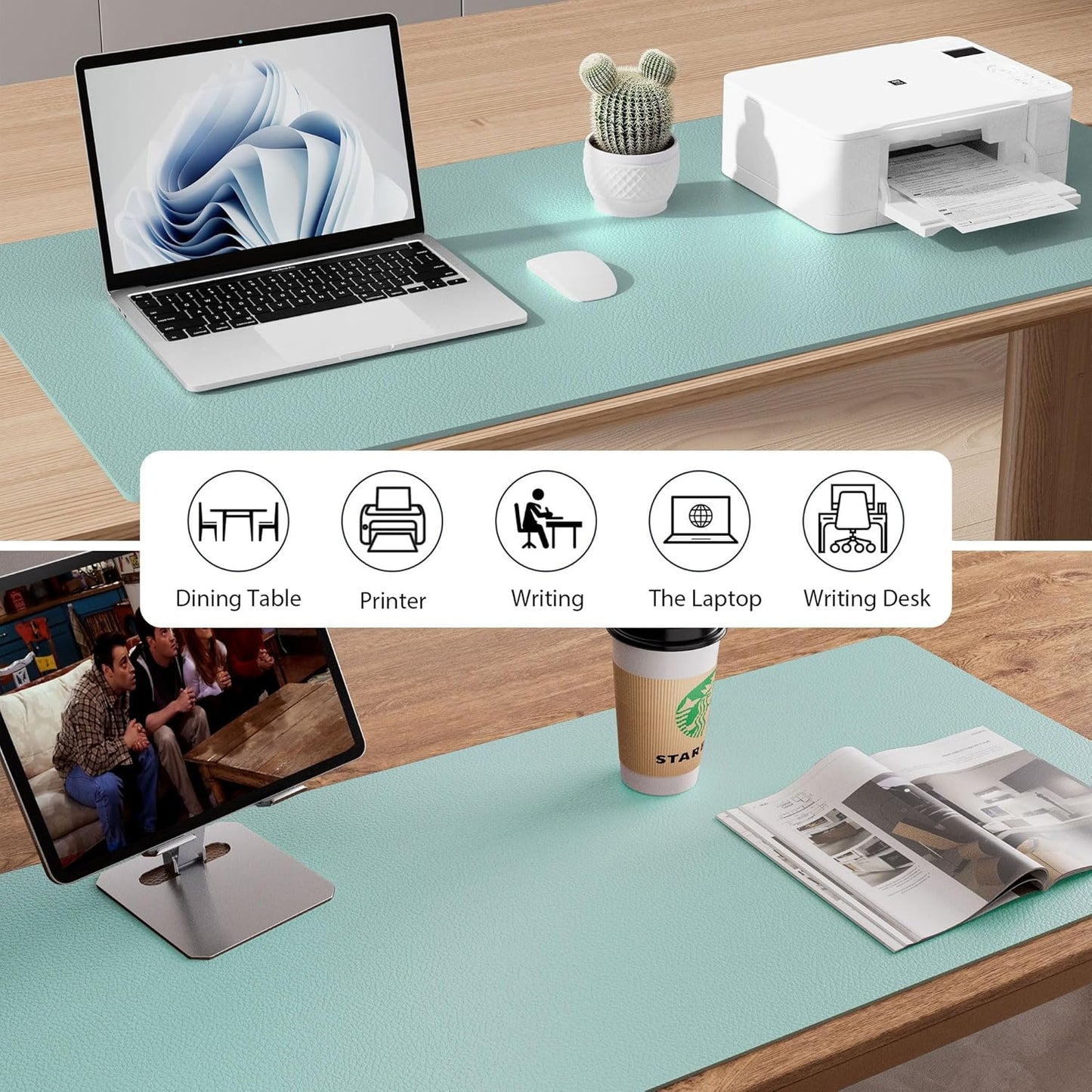 Aothia Leather Office Desk Pad Protector, Non-Slip PU Leather Desk Blotter, Waterproof Laptop Writing Mouse Pad for Office and Home, Black, 31.5" x 15.7" - Colors B
