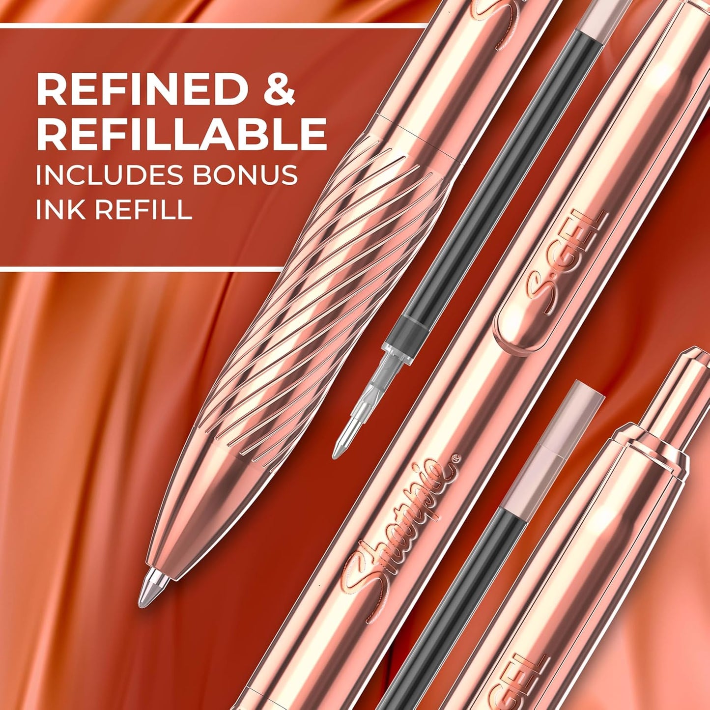 Sharpie S-Gel Pens, Copper Metal Body, Medium Point (0.7mm), Black Gel Ink, Includes 2 Pens and 2 Additional Ink Refills