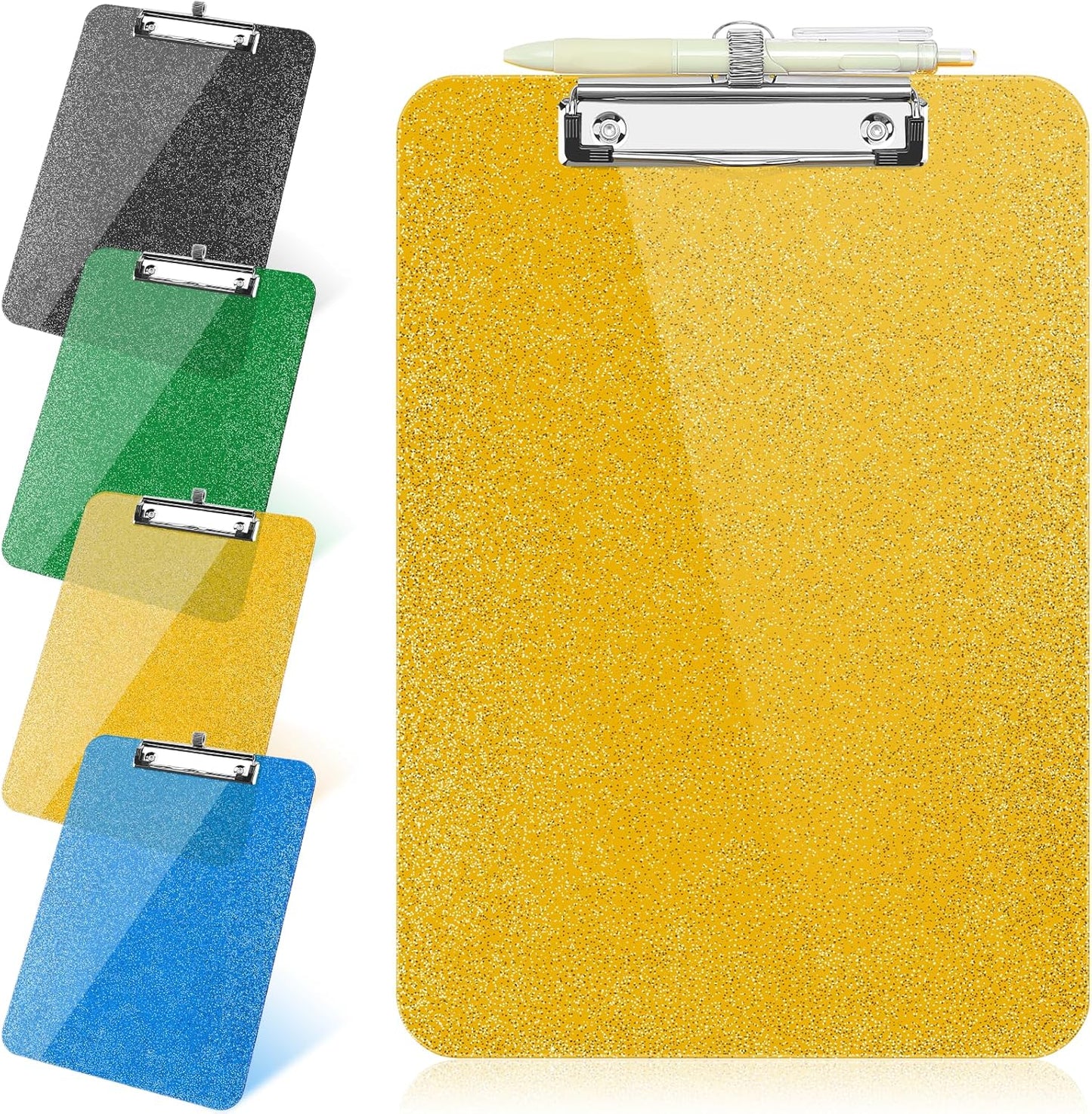 SFLHHDM 1 Pcs Clear Glitter Clipboards, Plastic Clipboard with Pen Holder, Size 8.85 x 12.4 in Shiny Clipboards with Low Profile Clip, Cute Hanging Clipboard for Office School Sparkly Clip Board-Pink