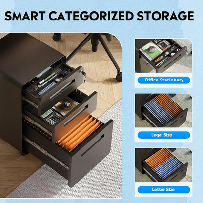 DEVAISE 3 Drawer Mobile File Cabinet Under Desk Office, Fully Assembled Except Casters, Letter/Legal Size, Black