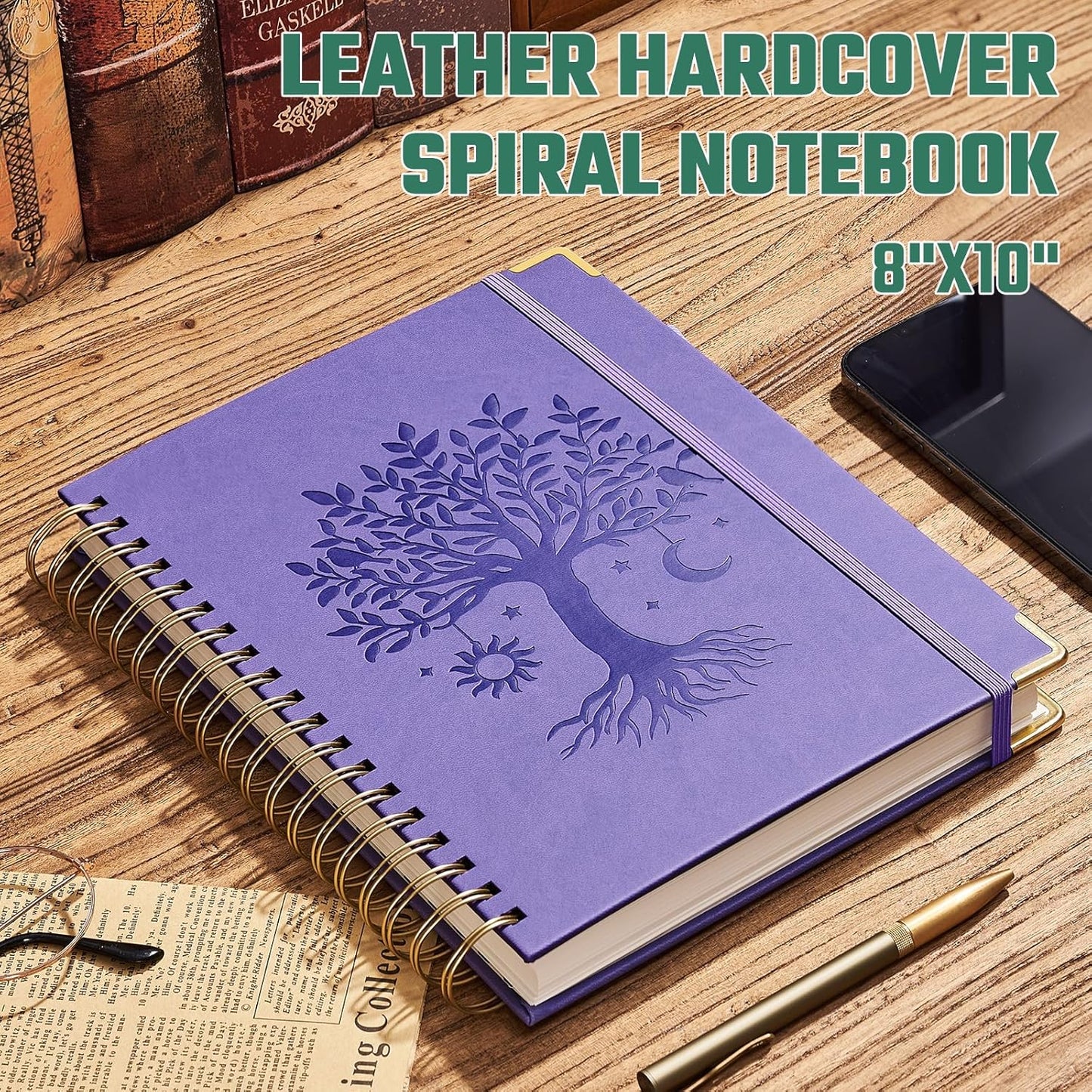 Ovesmusl Hardcover Spiral Notebook 8.5" x 11" with 5 Removable Dividers 300 Pages Leather 5 Subject Notebook College Ruled 100GSM Large Spiral Notebooks for Work Thick Lined Journal for Women, Green