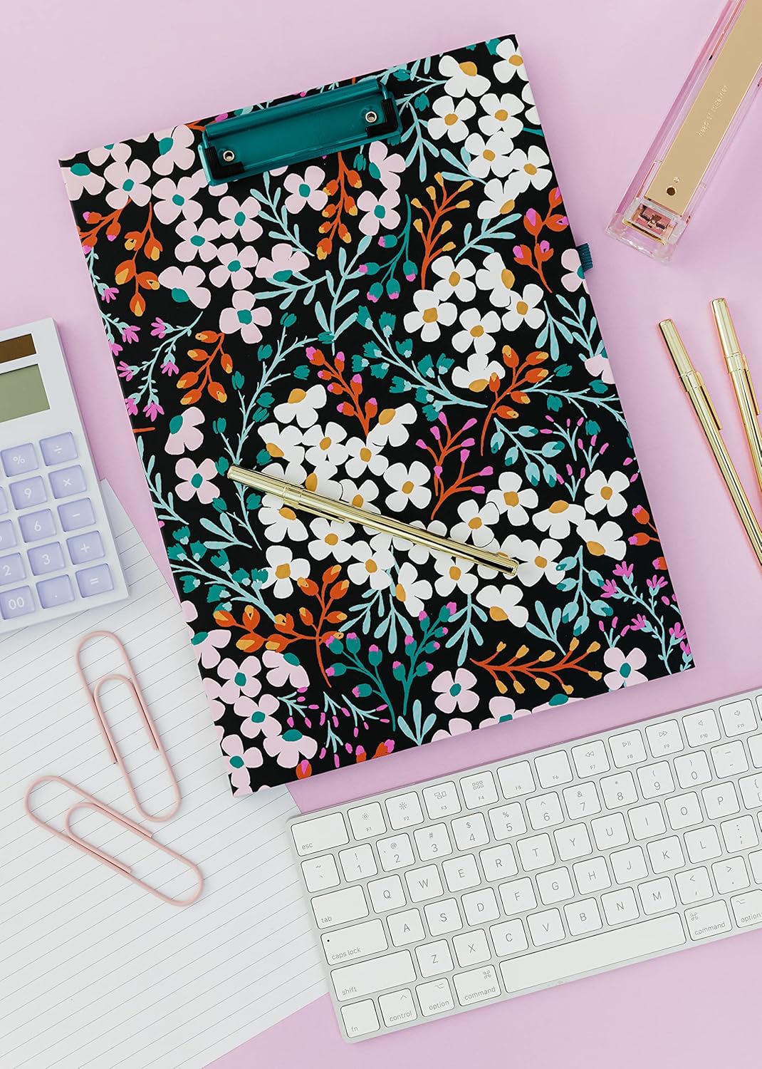 Kate Spade New York Clipboard Folio with Low Profile Clip, Black Professional Padfolio Includes Lined Notepad, Pen Loop, and Pocket, Polka Dots