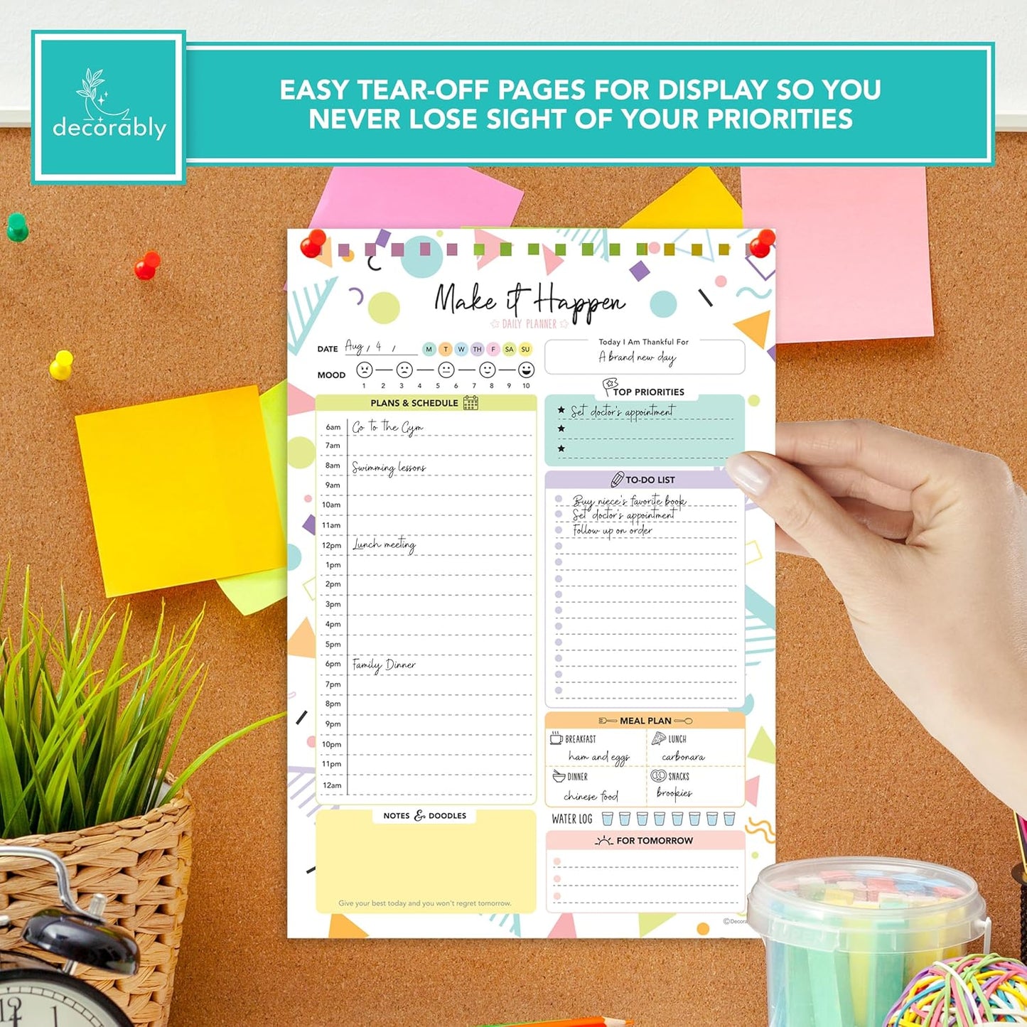 Decorably 52 Sheets Boho Celestial Undated Daily to Do List Notepad - 6.5x10" Spring-Bound Planner, Easy Tear-Off, for Schedule, Priorities, Agenda, Water Intake, Meals, Notes & Doodles - Home, Office